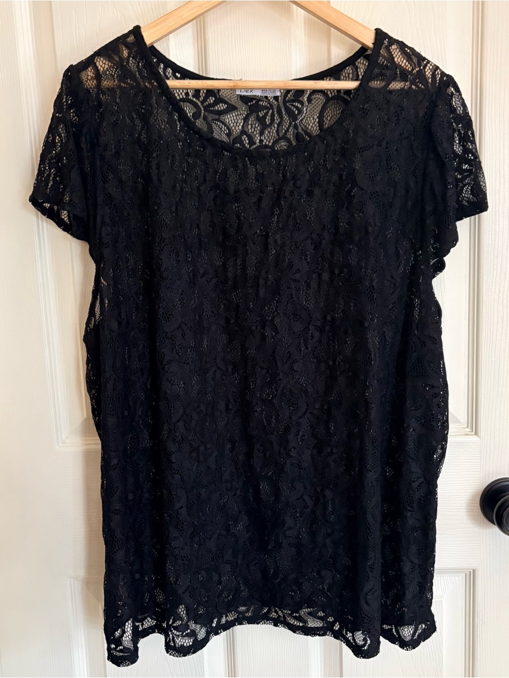 Dex Black Lace Short-Sleeve Scoop Neck Top 3X